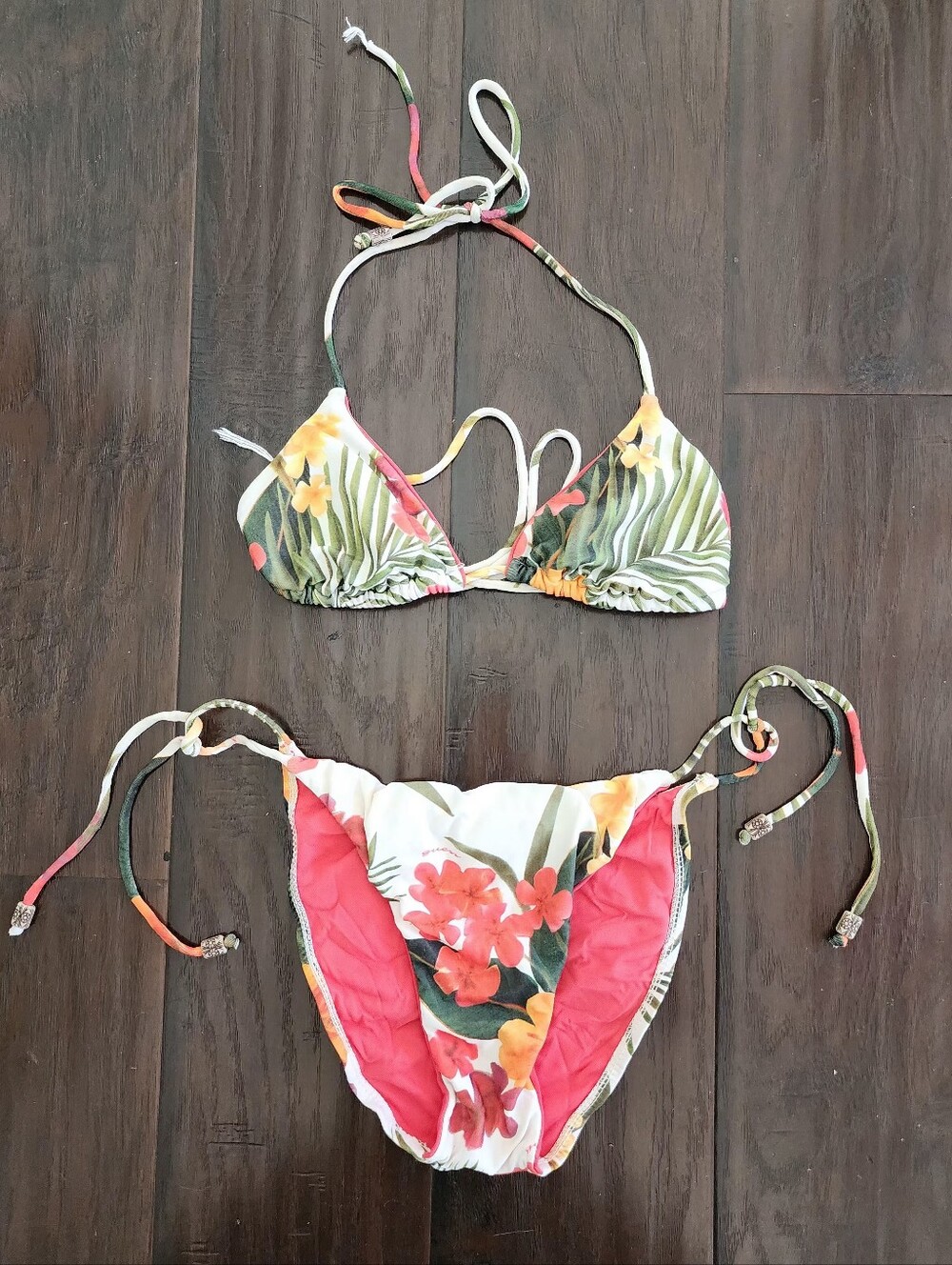 VINTAGE Guess Tropical Floral Bikini - Coral, Green & Yellow